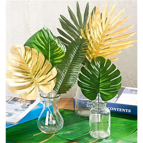 78Pieces 9Kinds Artificial Tropical Leaf Jungle Leaves Golden Plant SafariLeaves - Picture 2 of 7